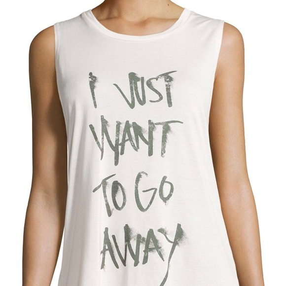 NWT Haute Hippie Muscle Tee Distressed Graphic Punk Ivory Tank Top Super Soft - Picture 2 of 8